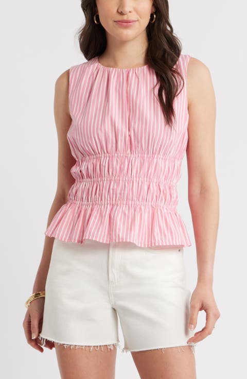 Stripe Smocked Peplum Poplin Top