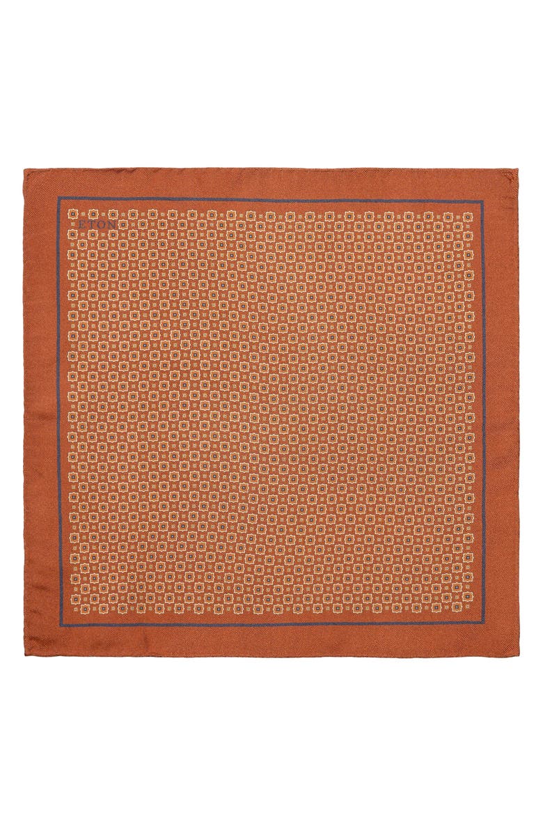 Eton Geometric Silk Pocket Square, Alternate, color, Medium Orange