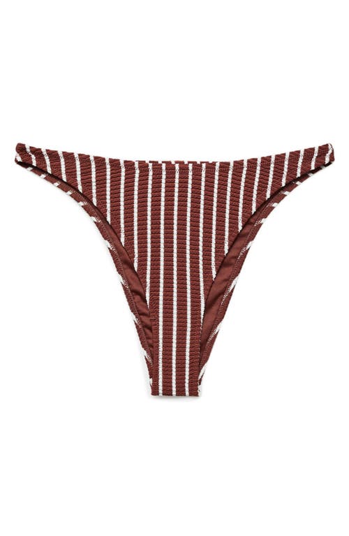 Mango Stripe Rib Bikini Bottoms In Brown