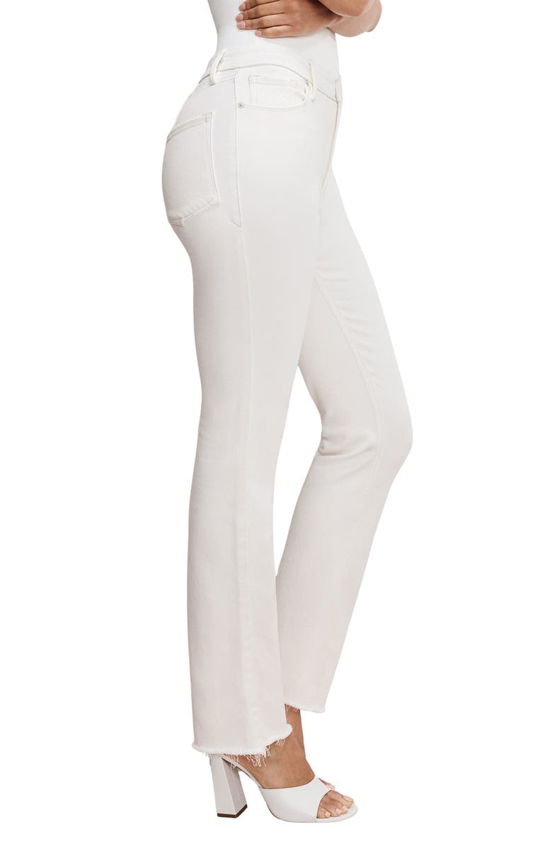 Good American Soft-Tech Good Icon Frayed High Waist Straight Leg Jeans, Alternate, color, Cloud White001