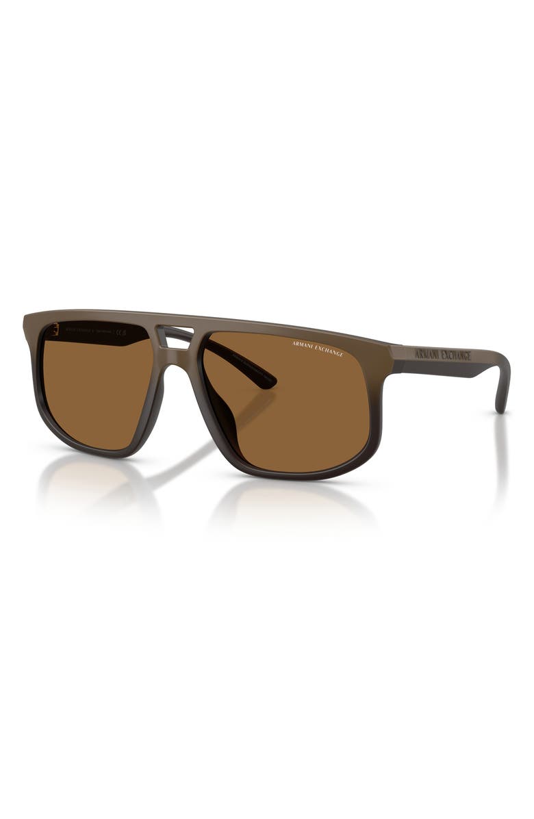 AX Armani Exchange 58mm Pilot Sunglasses, Alternate, color, Matte Brown / Brown