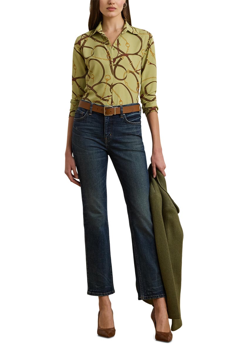 Lauren Ralph Lauren Classic Print Belting Print Crepe Button-Up Shirt, Alternate, color, 