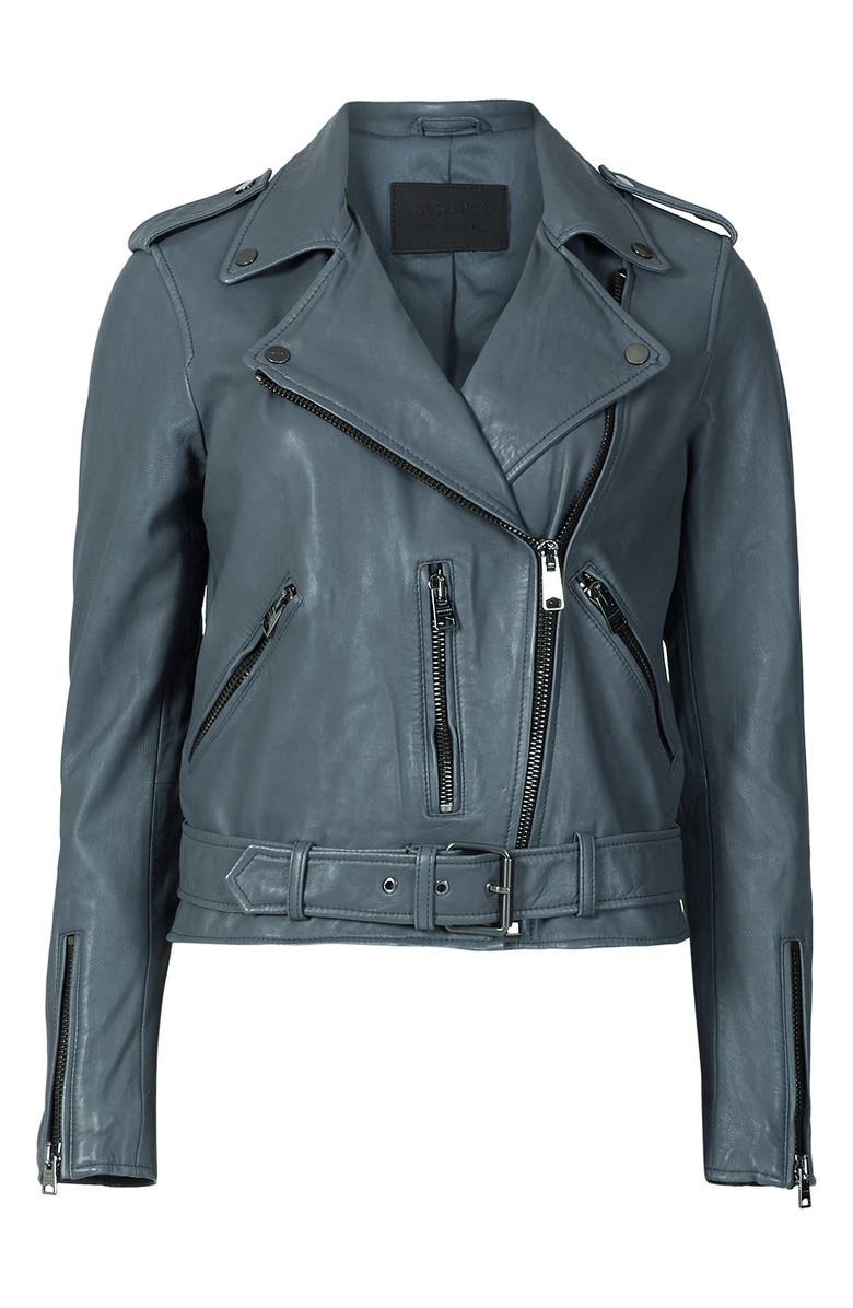 AllSaints Women's Belted Crop Leather Moto Jacket, Alternate, color, 