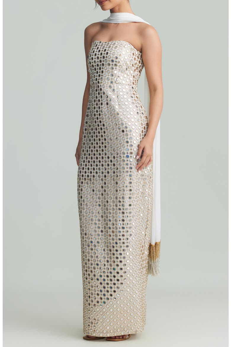 Julie Strapless Mirrored Column Gown, Main, color, WHITE