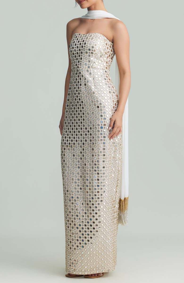 holiCHIC Julie Strapless Mirrored Column Gown, Main, color,