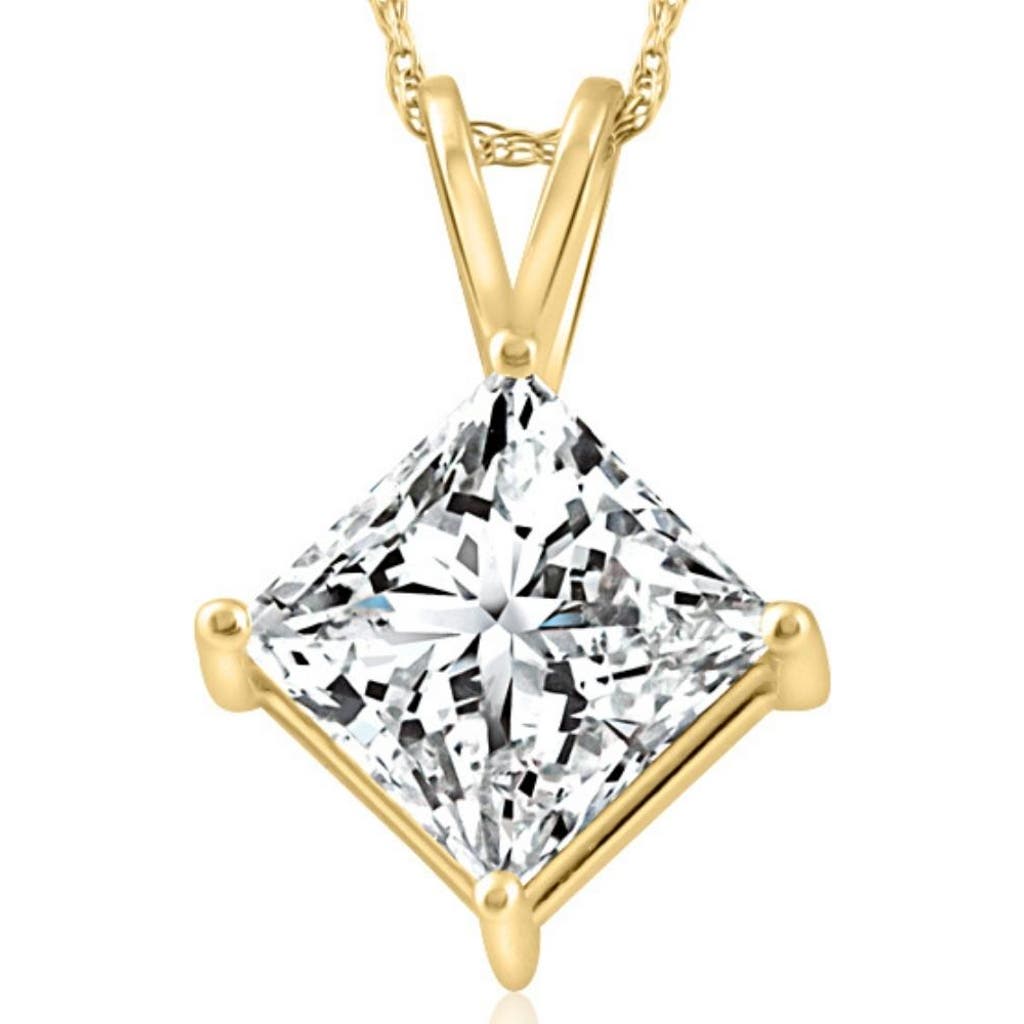 Bliss Diamond 3ct Certified Princess Cut Diamond Pendant 14k Gold Lab Grown In 14k Yellow Gold