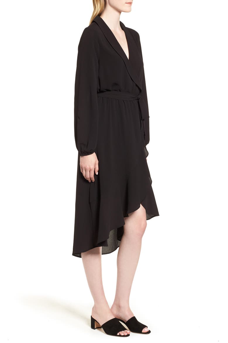 Faux Wrap Dress, Alternate, color, BLACK