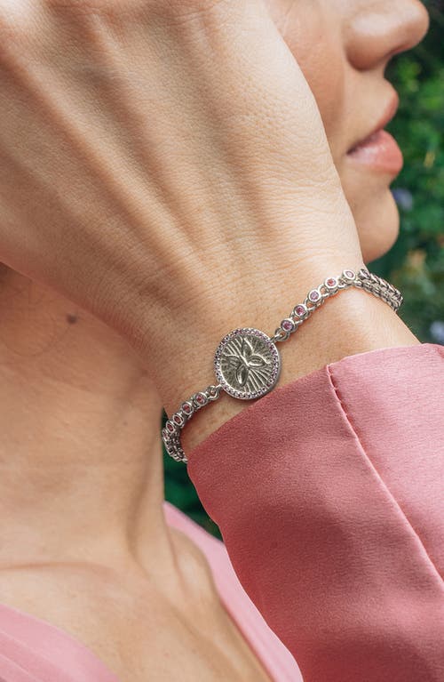 Sterling Forever Silver-tone Or Gold-tone Pink Cubic Zirconia Butterfly Bindi Bolo Bracelet