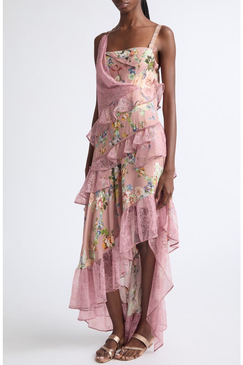 Floral Print Linen & Silk Corset Dress, Alternate, color, NIGHT GARDEN