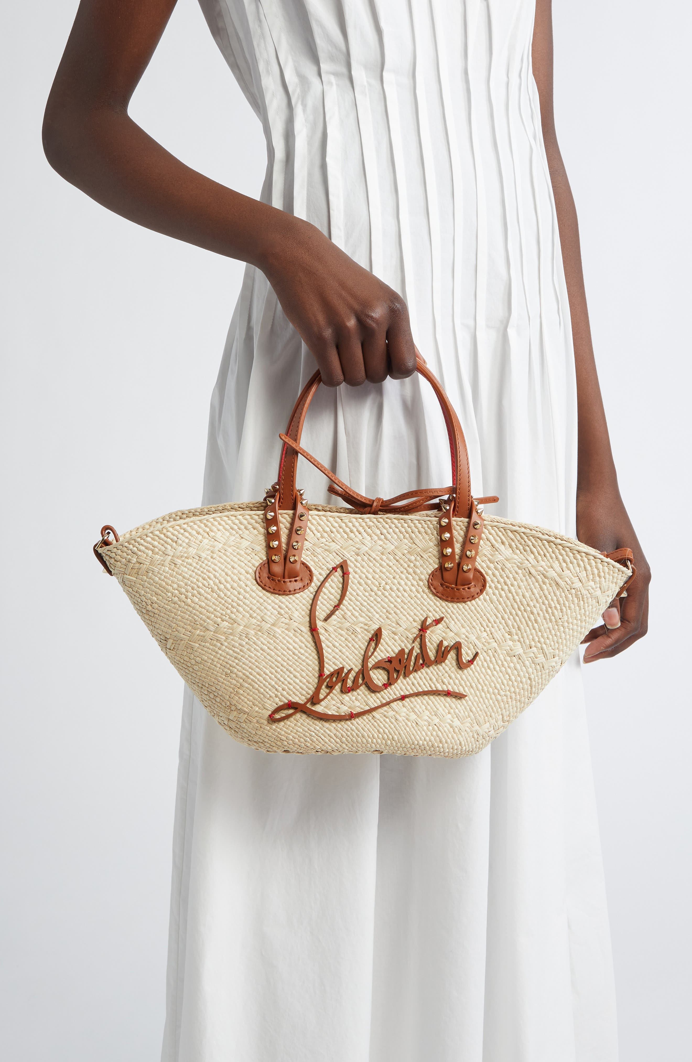 Christian Louboutin Mini Cabata Raffia Basket Tote, Alternate, color, Natural/ Cuoio