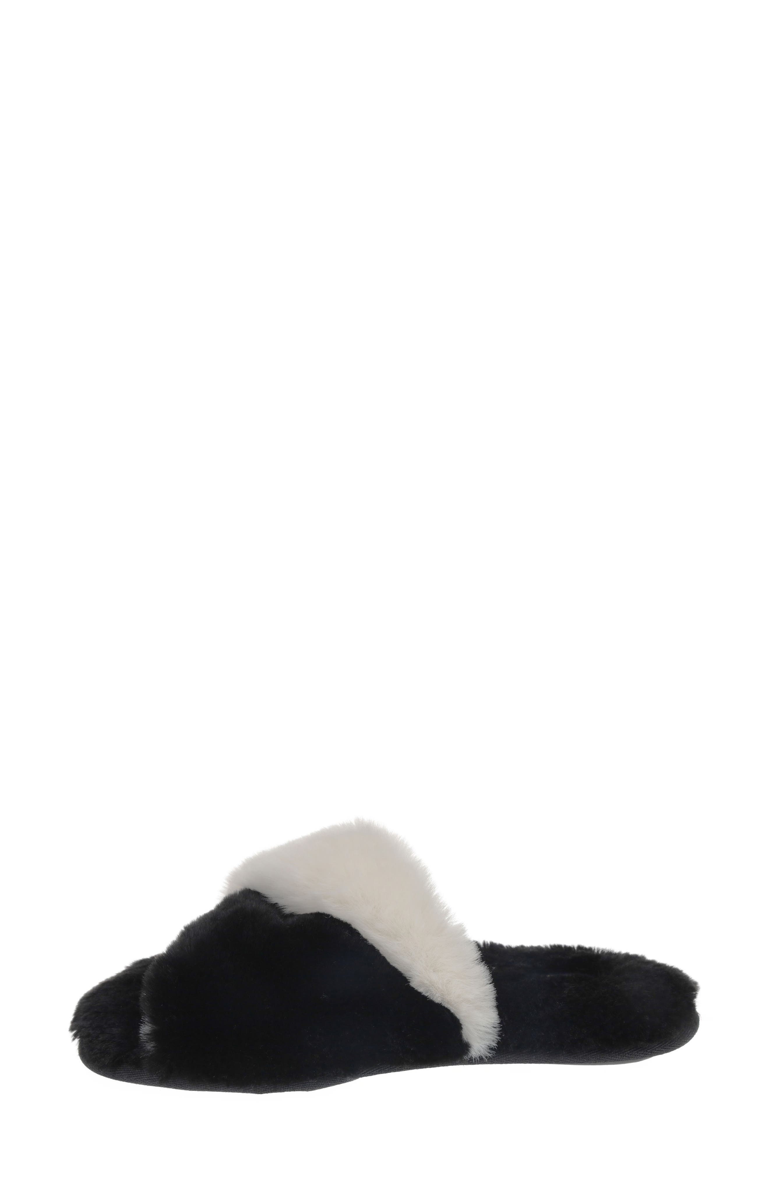 Rachel Roy Plush Twist Faux Fur Slide Slipper, Alternate, color, Black
