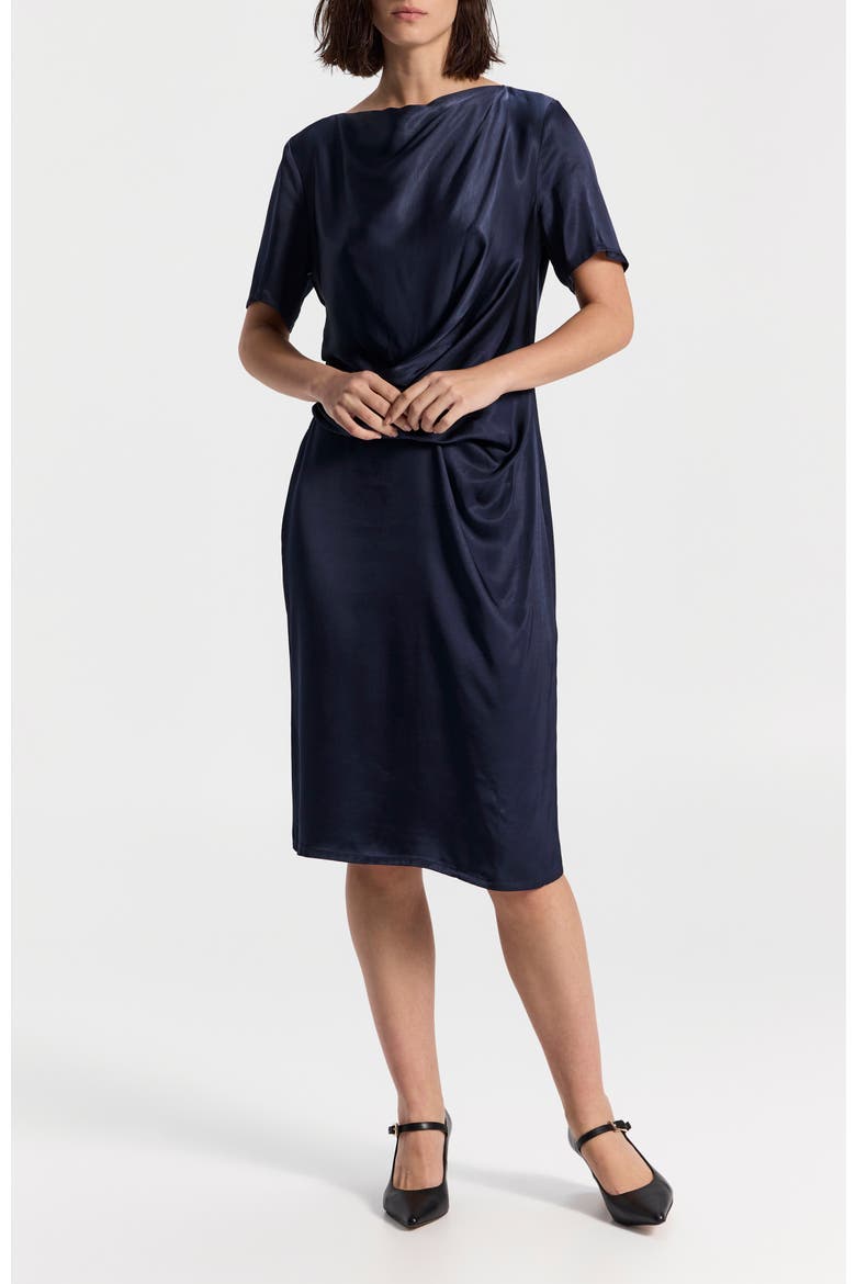 Knee-Length Satin Dress, Alternate, color, Blue