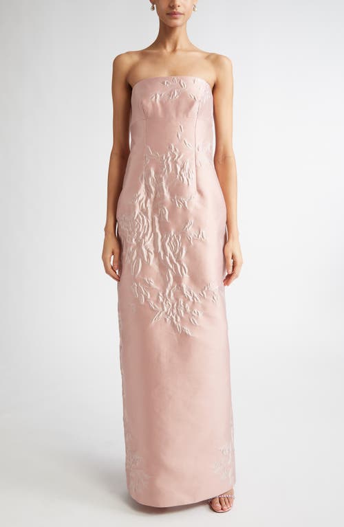 Shop Emilia Wickstead Ximena Floral Jacquard Strapless Gown In Pink