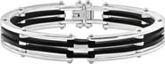 Bliss Diamond Men's Steel And Black Silicone Latched 8" 13.5mm " Cuffed Bracelet
