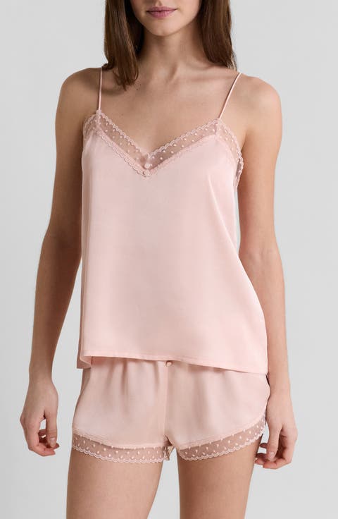 Plume Lace Trim Satin Camisole