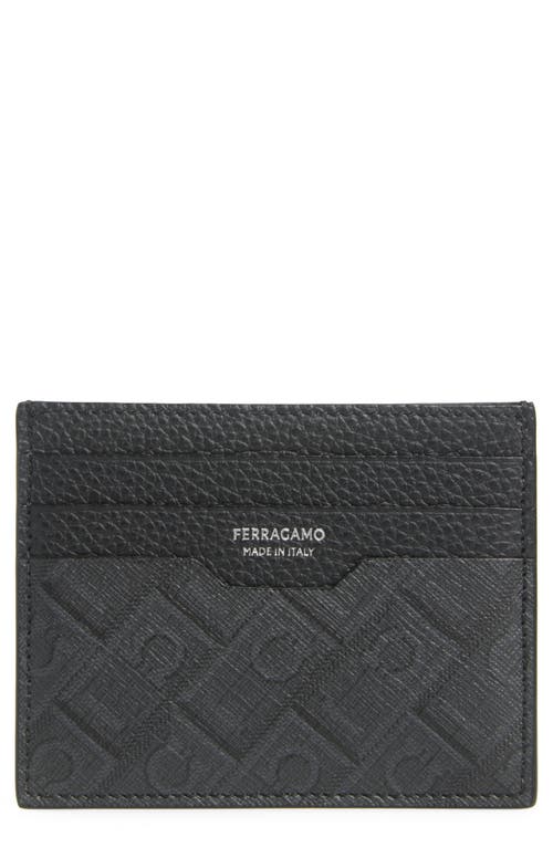 Ferragamo Gancini Leather Card Case In Nero/grigio