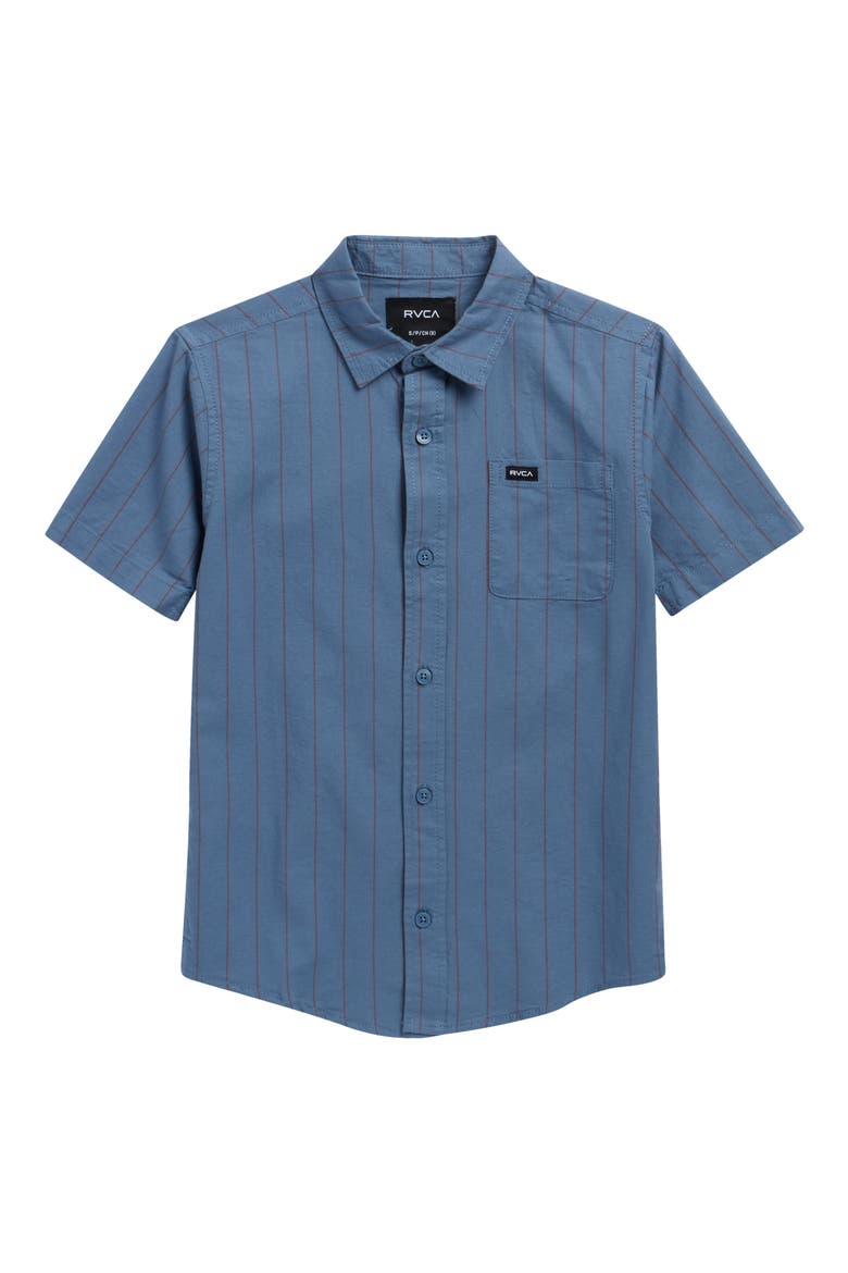 Kids' Stripe Short Sleeve Cotton Button-Up Shirt, Main, color, VINTAGE NAVY