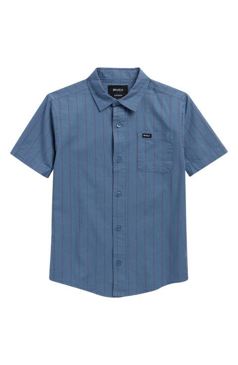 Kids' Stripe Short Sleeve Cotton Button-Up Shirt
