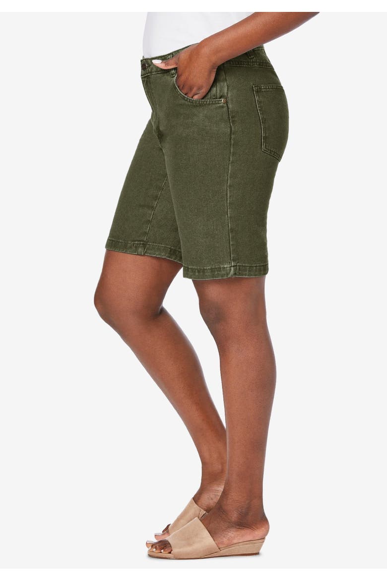 Classic Cotton Denim Shorts, Alternate, color, DARK OLIVE GREEN