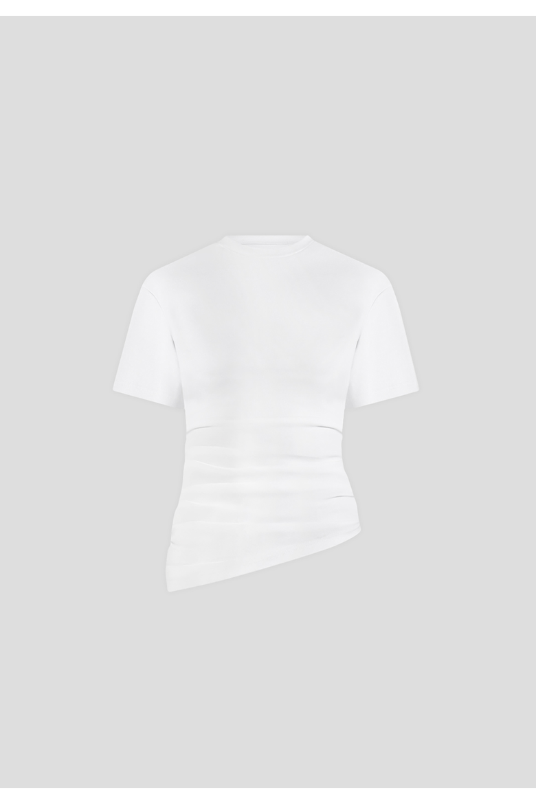 Pauline Ruched Asymmetric Cotton T-Shirt, Alternate, color, White