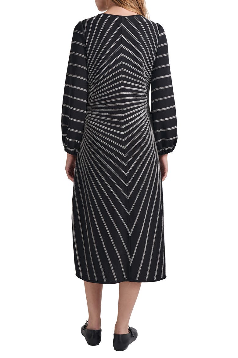 Soft Stripe Long Sleeve Melangé Knit A-Line Dress, Alternate, color, BLACK/ NEW IVORY