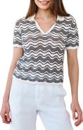 Bella Dahl Short Sleeve Cotton & Silk Blend Pointelle Polo Sweater