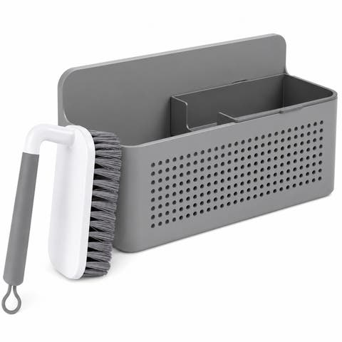 Compact Wall Mounted Sink Organizer Set with Removable Sponge Tray, Ergonomic Scrub Brush, Versatile Kitchen Storage