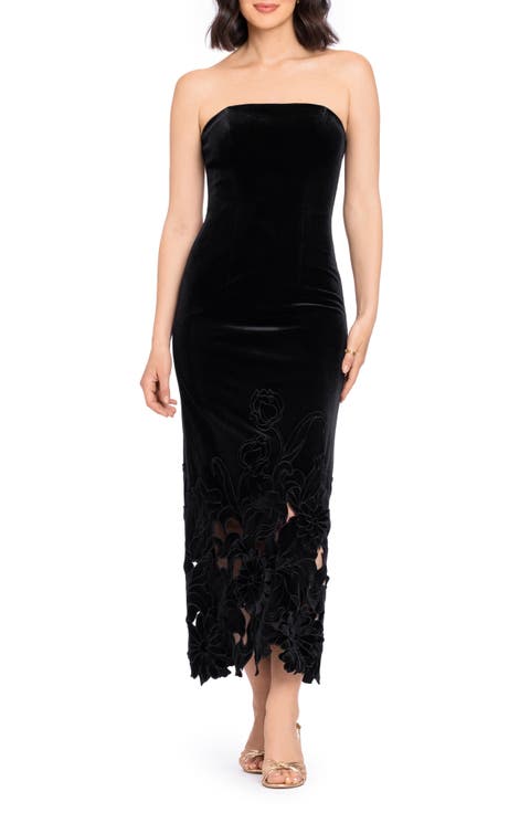 Laser Cut Strapless Velvet Gown