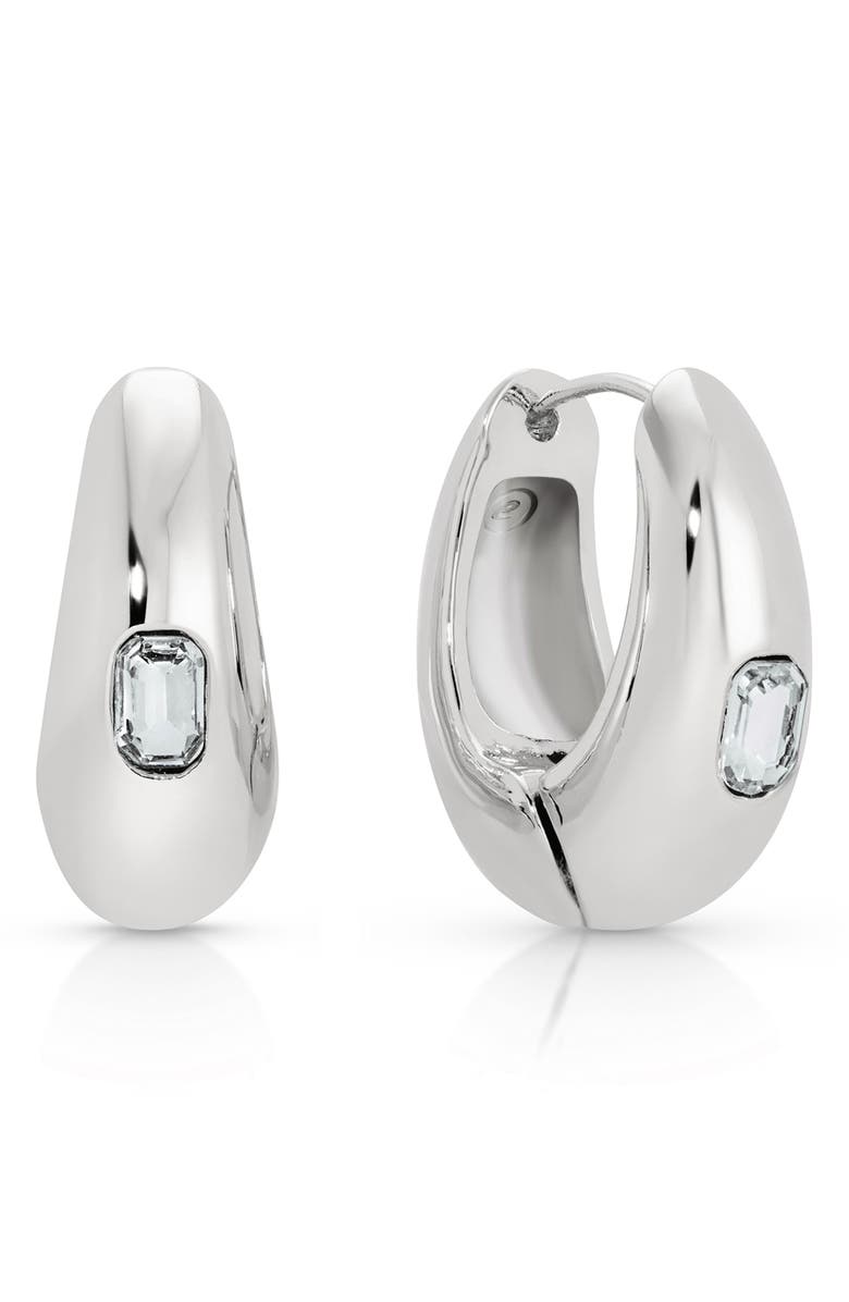 Ettika Deco Cubic Zirconia Hoop Earrings, Main, color, Silver