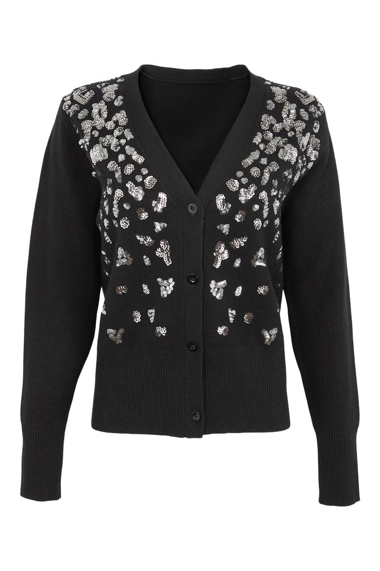 Deco Drizzle V-Neck Cardigan, Alternate, color, BLACK