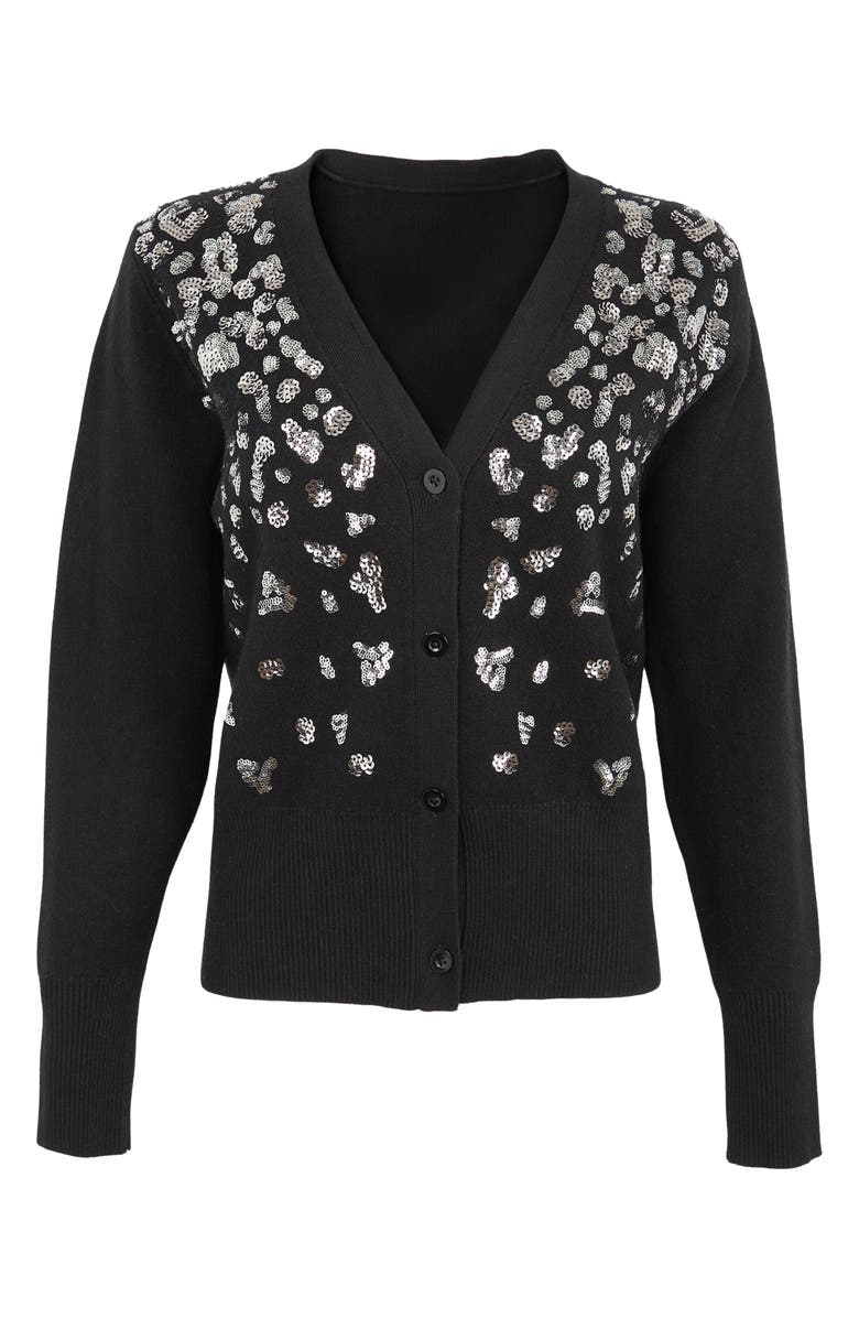 SAACHI Deco Drizzle V-Neck Cardigan, Main, color, Black