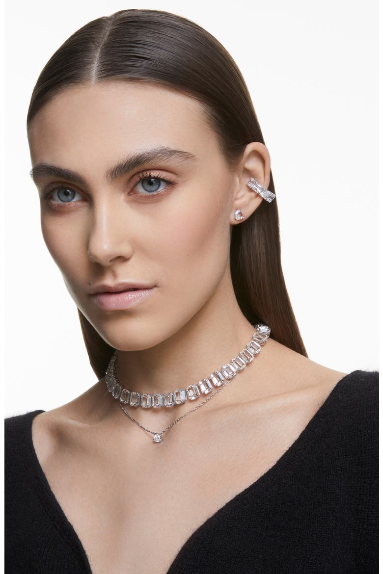 Millenia Clip-On Earrings, Alternate, color, WHITE/ SILVER