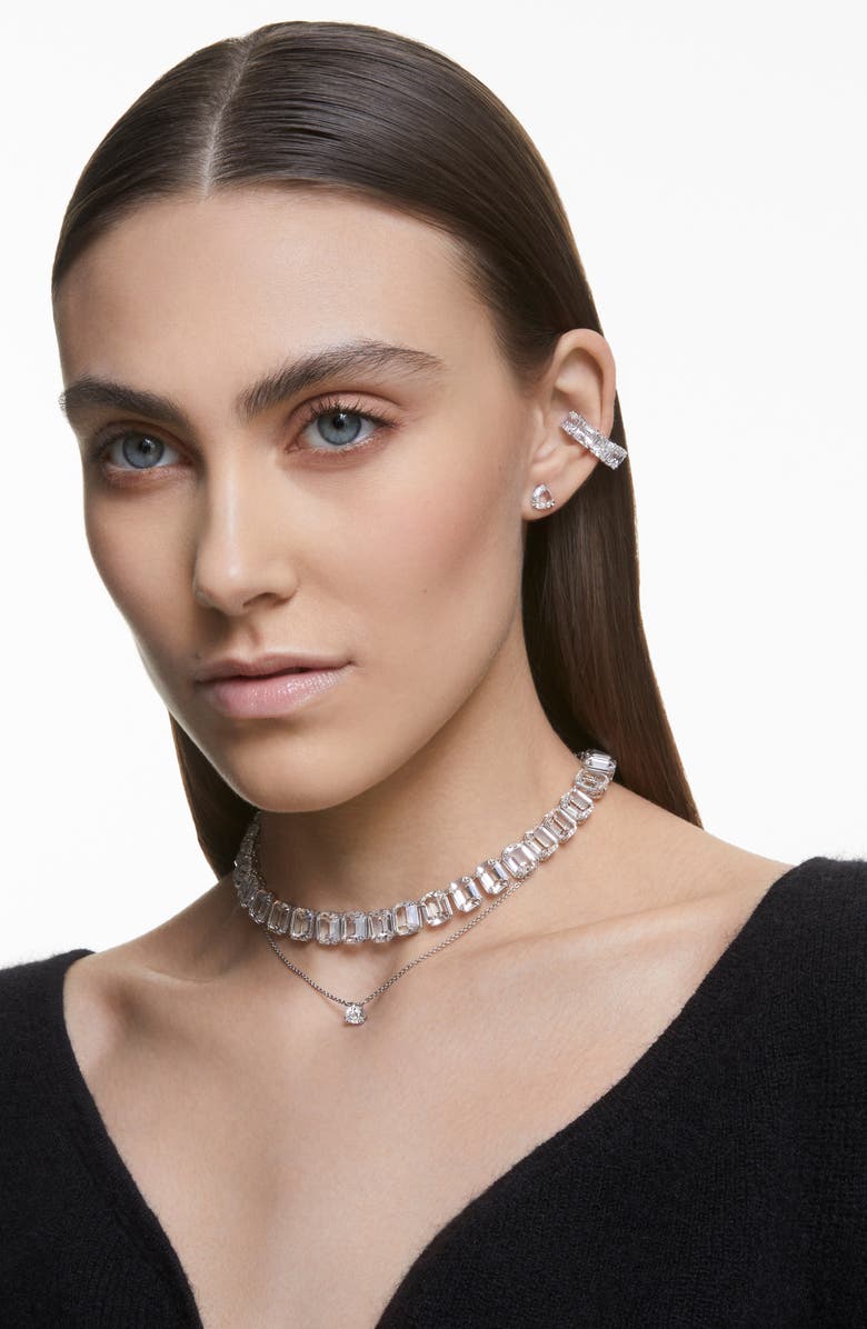 Swarovski Millenia Clip-On Earrings, Alternate, color, White/ Silver