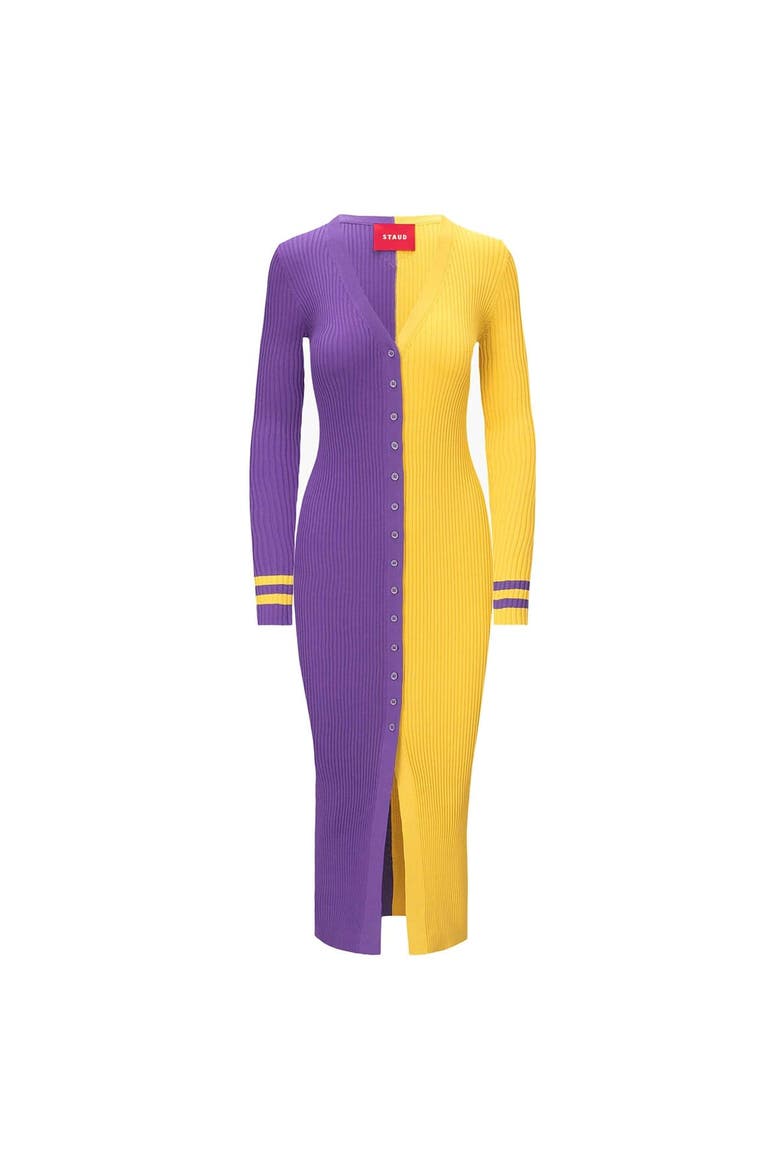 Women's STAUD Purple/Gold Minnesota Vikings Shoko Knit Button-Up Sweater Dress, Alternate, color, Purple
