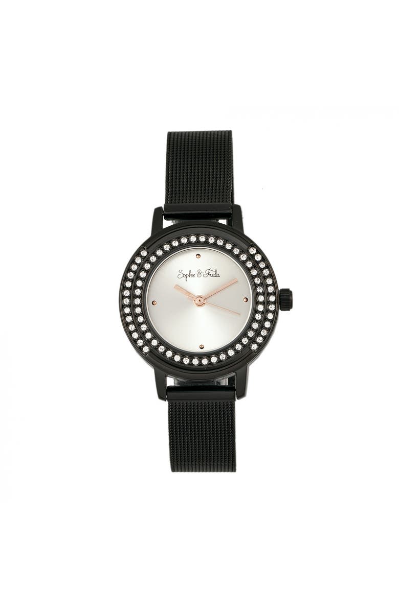 Sophie and Freda Sophie & Freda Cambridge Bracelet Watch w/Swarovski Crystals, Main, color, Black