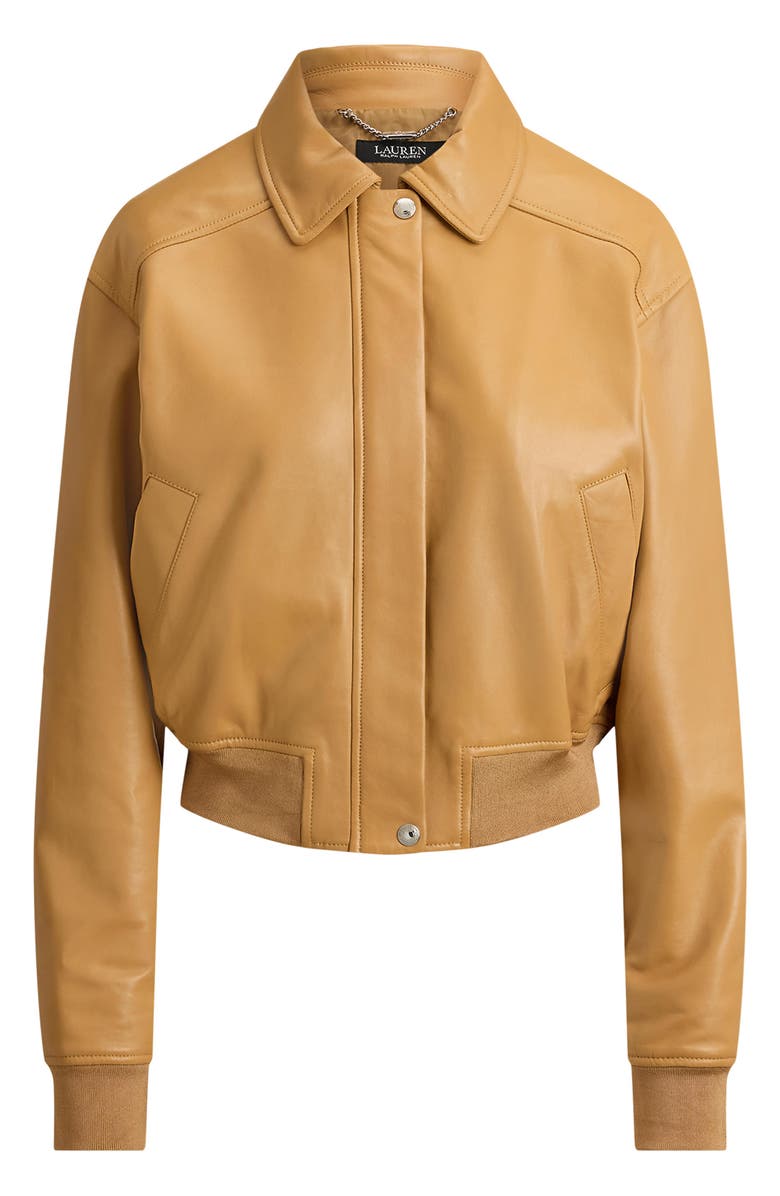 Lauren Ralph Lauren Lambskin Leather Flight Jacket, Alternate, color, Brown