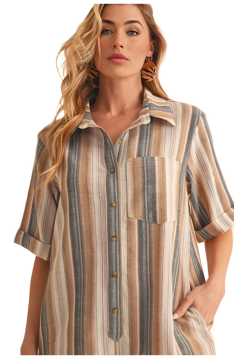 Knit and Lounge Striped Short Sleeve Button-Down Tunic, Alternate, color, 