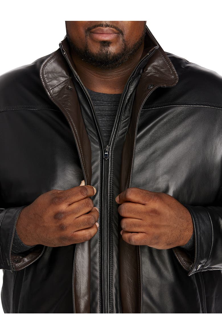 Big & Tall Double-Collar Butterskin Leather Jacket, Alternate, color, NOIR/RUSTIC