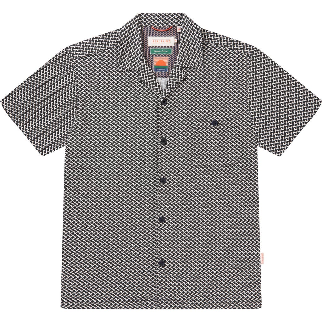 Sealskinz Fish Print Camp Shirt In Navy