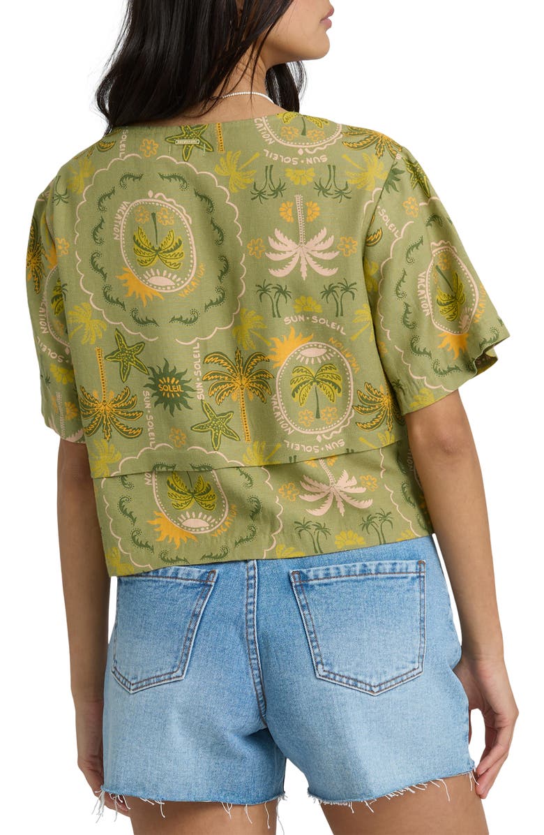 Billabong Totally Tropic Tie Front Top, Alternate, color, Cedar