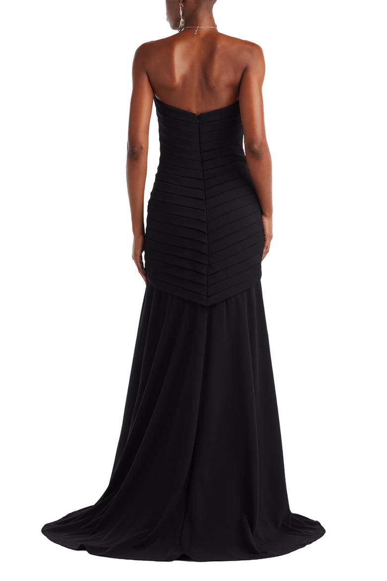 Pleated Notched Strapless Gown, Alternate, color, BLACK