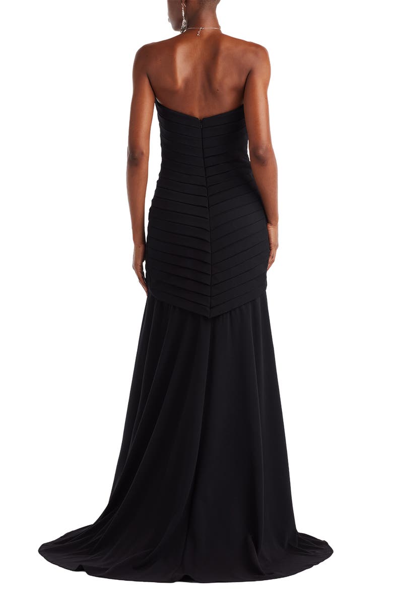 Tadashi Shoji Pleated Notched Strapless Gown, Alternate, color, Black