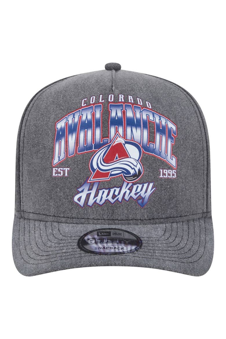 Men's New Era  Charcoal Colorado Avalanche Throwback Washed A-Frame Pre-Curved 9FIFTY Snapback Hat, Alternate, color, Charcoal