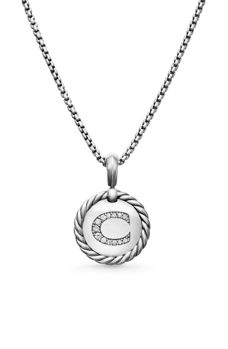 David Yurman Initial Charm Necklace with Diamonds, Main, color, Silver/ Diamond-C