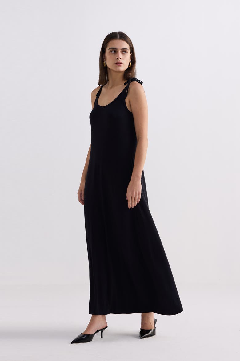 Tie-Detail Maxi Dress, Alternate, color, Black