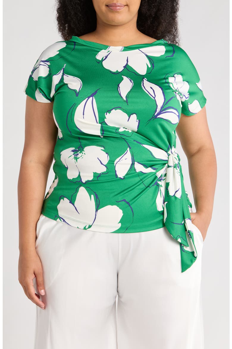 Floral Knotted Top, Main, color, GREEN