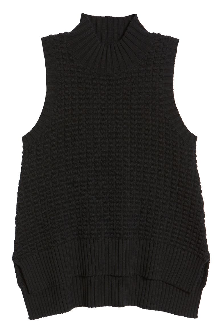 Mozart Popcorn Stitch Sleeveless Cotton Sweater, Alternate, color, BLACK