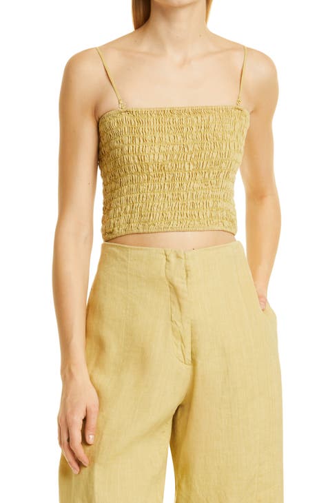 Smocked Linen Crop Tank