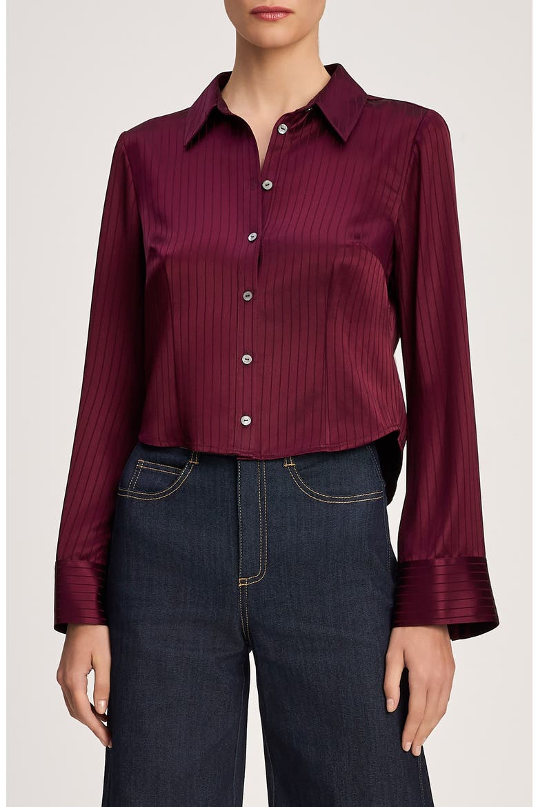 Georgia Satin Striped Shirt, Main, color, BLACK CHERRY
