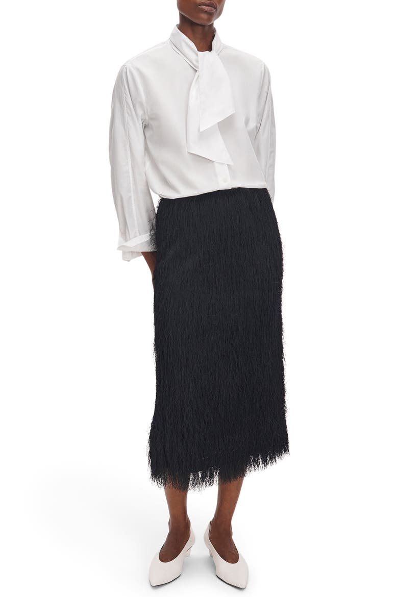 Amalia Eyelash Fringe Midi Skirt, Alternate, color, BLACK